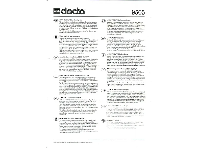 Set 9505 Multilingual Information Sheet