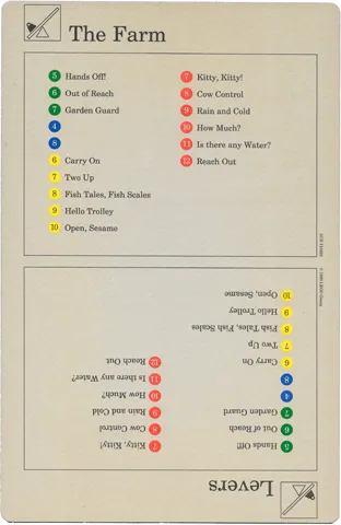 Set 9603 Activity Card Index Card 2 - The Farm & Levers AUS version (118222)