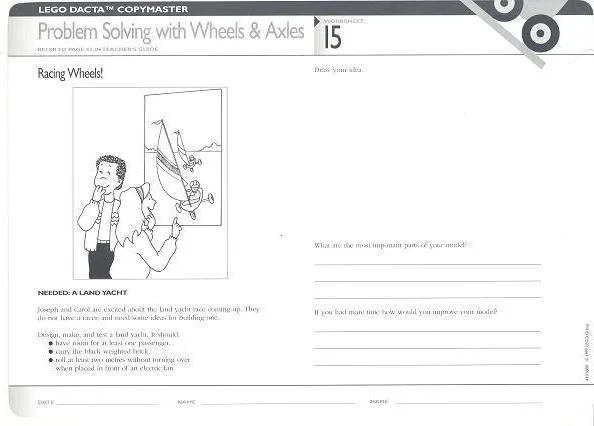 Set 9631 Worksheet Copy Master for Activity 15 - Problem Solving with Wheels and Axles - Racing Wheels!