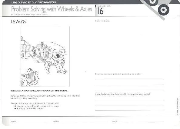 Set 9631 Worksheet Copy Master for Activity 16 - Problem Solving with Wheels and Axles - Up We Go!
