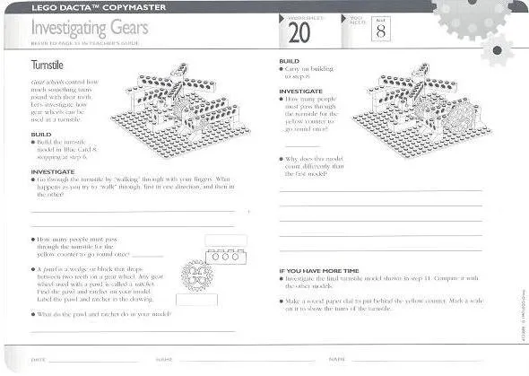 Set 9631 Worksheet Copy Master for Activity 20 - Investigating Gears