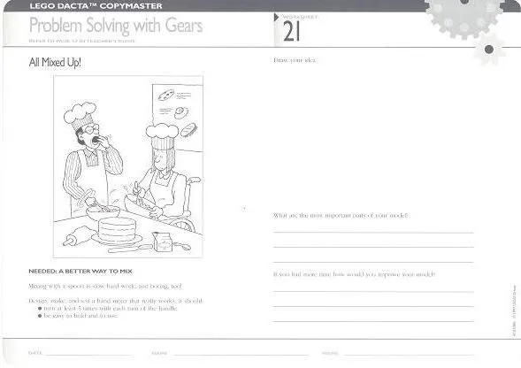 Set 9631 Worksheet Copy Master for Activity 21 - Problem Solving with Gears - All Mixed Up!