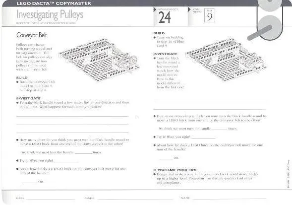 Set 9631 Worksheet Copy Master for Activity 24 / 25 - Investigating Pulleys