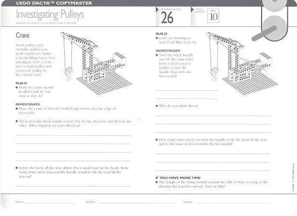 Set 9631 Worksheet Copy Master for Activity 26 / 27 - Investigating Pulleys