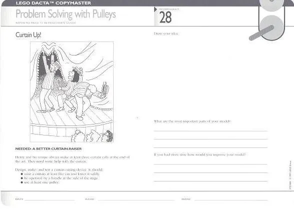 Set 9631 Worksheet Copy Master for Activity 28 - Problem Solving with Pulleys - Curtain Up!