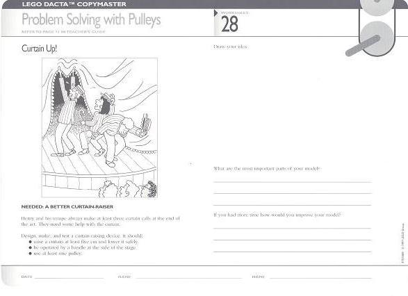 Set 9631 Worksheet Copy Master for Activity 28 - Problem Solving with Pulleys - Curtain Up!