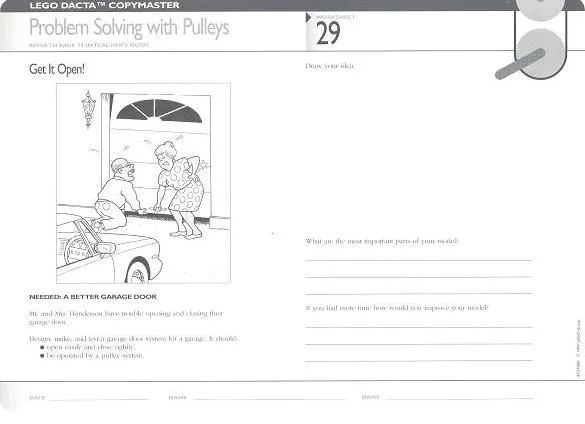 Set 9631 Worksheet Copy Master for Activity 29 - Problem Solving with Pulleys - Get It Open!
