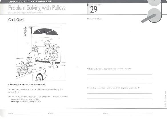 Set 9631 Worksheet Copy Master for Activity 29 - Problem Solving with Pulleys - Get It Open!