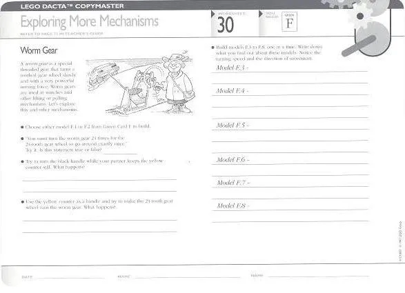 Set 9631 Worksheet Copy Master for Activity 30 - Exploring More Mechanisms