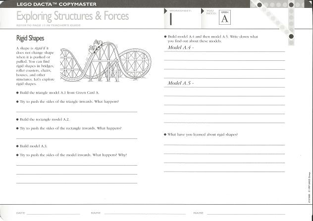 Set 9631 Worksheet Copy Master for Activity  1 - Exploring Structures and Forces