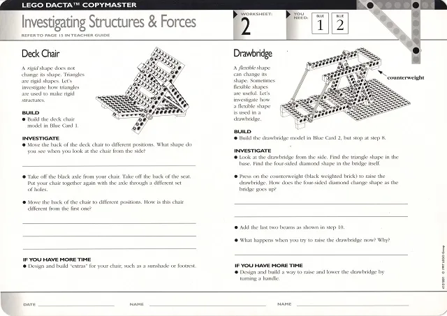 Set 9631 Worksheet Copy Master for Activity  2 - Investigating Structures and Forces