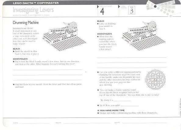 Set 9631 Worksheet Copy Master for Activity  4 / 5 - Investigating Levers / Motorised Levers