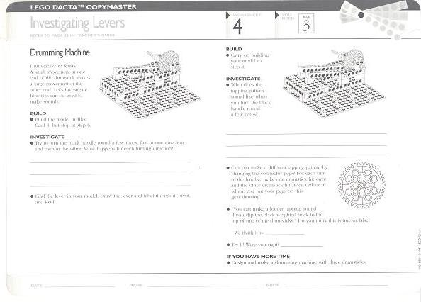Set 9631 Worksheet Copy Master for Activity  4 / 5 - Investigating Levers / Motorised Levers