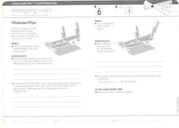 Set 9631 Worksheet Copy Master for Activity  6 / 7 - Investigating Levers / Motorised Levers