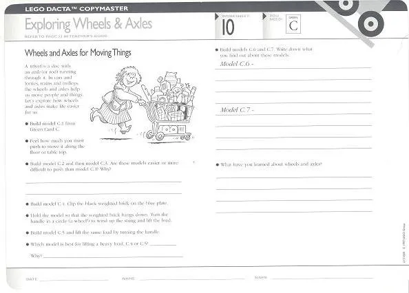 Set 9631 Worksheet Copy Master for Activity 10 - Exploring Wheels and Axles