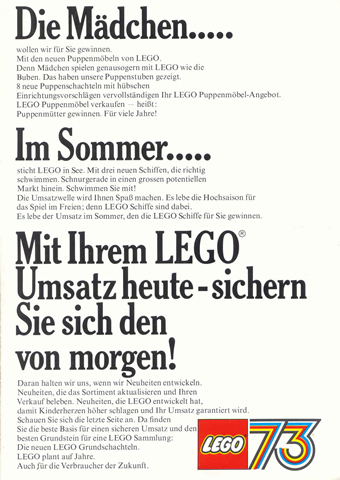 1973 Dealer German - Introducing Lego Sets for Girls (Homemaker)