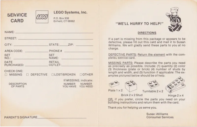 1984 Insert - Service Card US (199297)