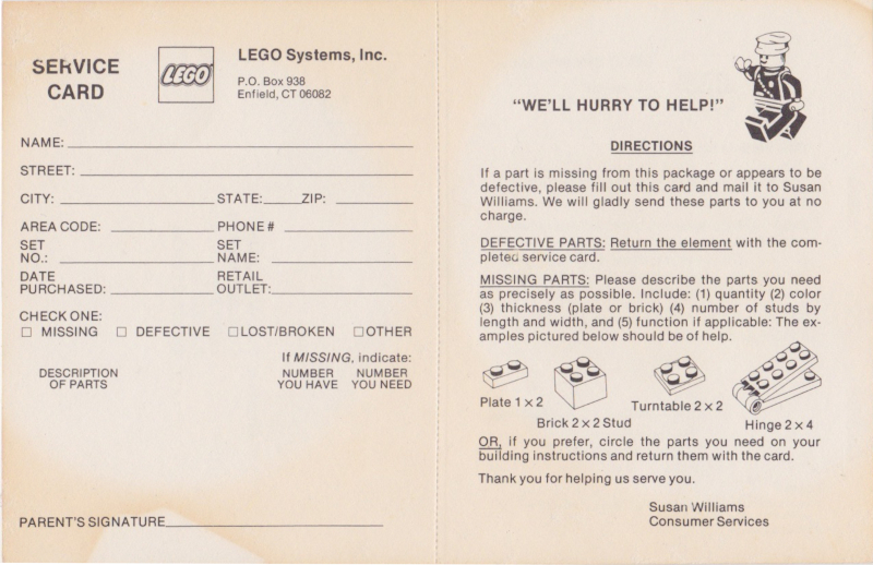 1984 Insert - Service Card US (199297)