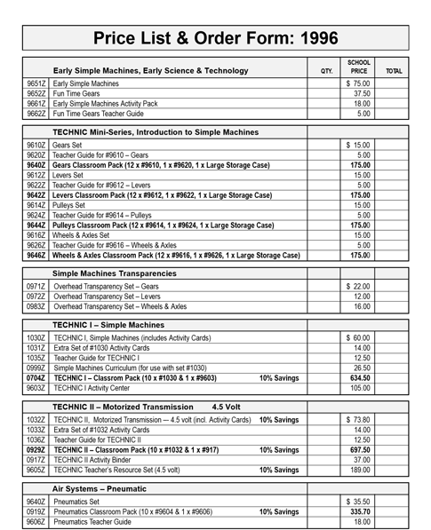 1996 Small US Dacta Foldout - Price List & Order Form