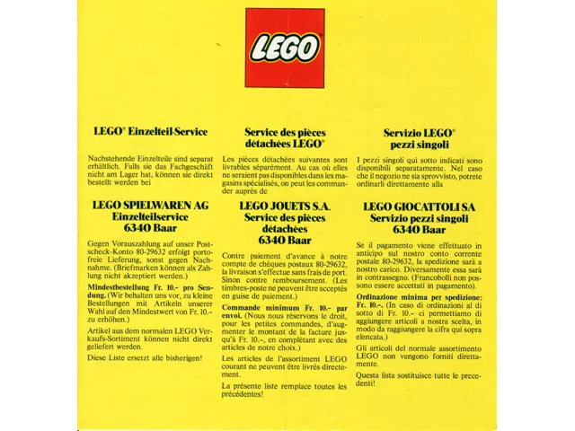 1986 Large Service Packs Swiss