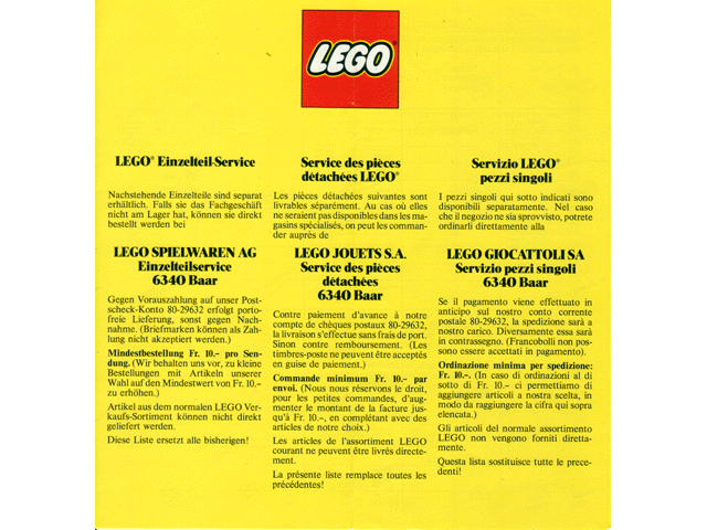 1986 Large Service Packs Swiss