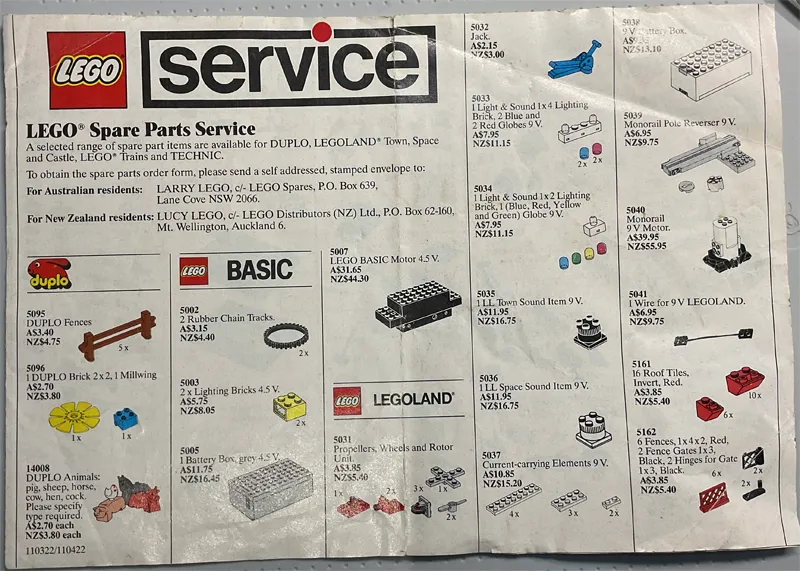 1989 Medium Service Packs AUS/NZ (110322/110422)