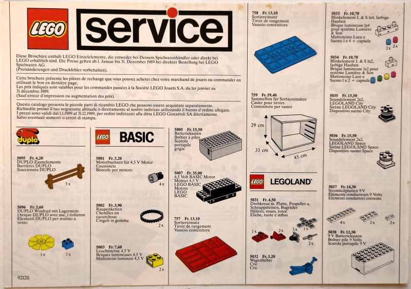 1989 Medium Service Packs Swiss (921211-CH)