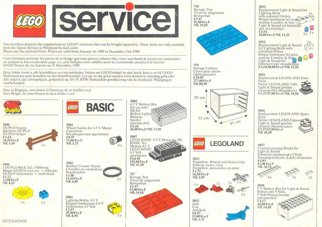 1989 Medium Service Packs GB/F/NL/B (107378/107478)