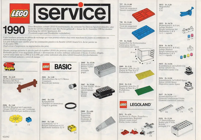 1990 Medium Service Packs Swiss (921392-CH)