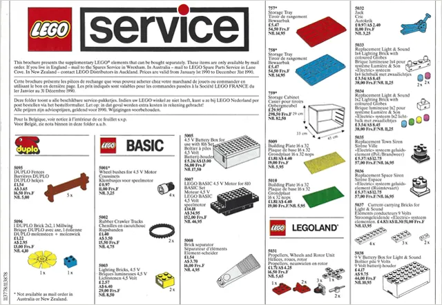 1990 Medium Service Packs GB/AUS/NZ/F/NL/B (113778/113878)