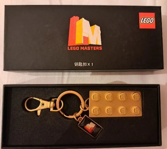 2 x 4 Plate - Chrome Gold Key Chain with LEGO Masters Plate in Presentation Box