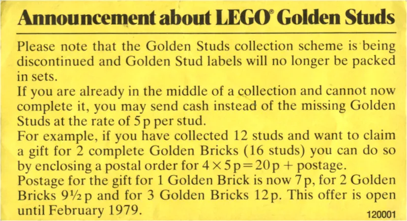 Announcement about LEGO Golden Studs