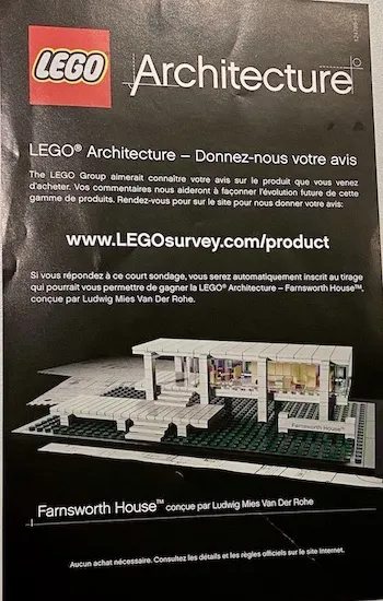 Survey Included with Set 21009 (French)