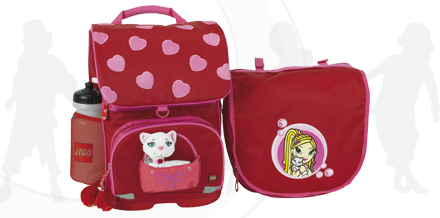 School Bag Set Heart Backpack (Small) with Cat and Sports Bottle, Girl Shoulder Bag