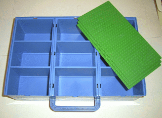 Storage Bin with Handle and 9 Compartments with Green Baseplate Covers