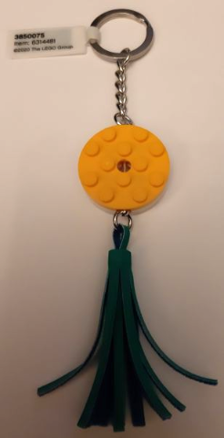 White and Yellow Plate, Round 4 x 4 with Hole and Tassel Key Chain