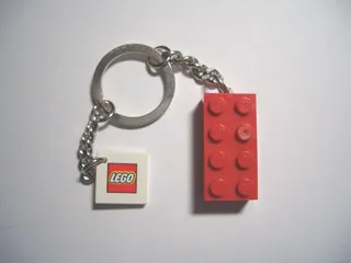 2 x 4 Brick - Red Key Chain with 2 x 2 Square Lego Logo Tile