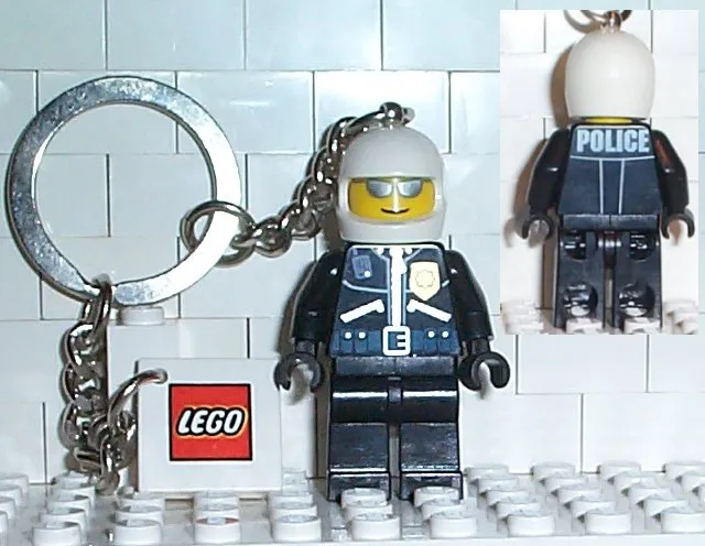 Police Officer Key Chain with 2 x 2 Square Lego Logo Tile