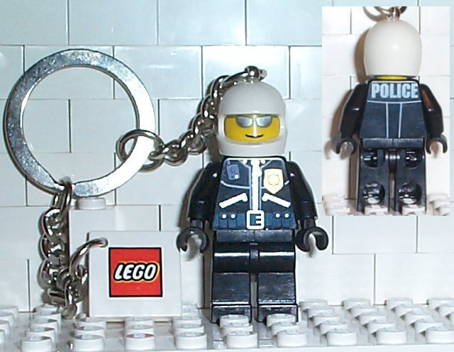 Police Officer Key Chain with 2 x 2 Square Lego Logo Tile