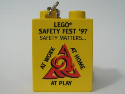 Duplo, Brick 1 x 2 x 2 with Lego Safety Fest '97 Pattern -  Key Chain