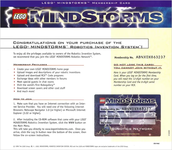 LEGO Mindstorms Membership Card