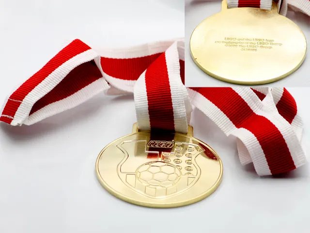 Medal with Ribbon Red and White, Soccer - Metal