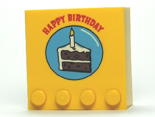 Magnet, Tile Modified 4 x 4 x 1.33 Sealed with Studs on Edge with Happy Birthday and Cake Slice Pattern