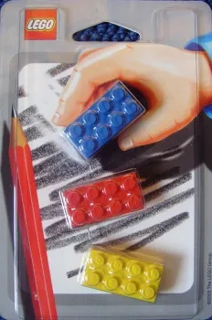 Eraser, LEGO Brick Eraser Set of 3 (Red, Yellow & Blue) blister pack
