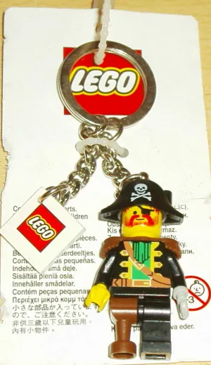 Pirate Captain Key Chain with 2 x 2 Square Lego Logo Tile, 2 Chains Attachment