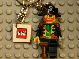 Pirate Captain Key Chain with 2 x 2 Square Lego Logo Tile, Chain and Ring Attachment