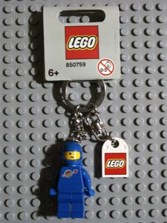 Classic Space Blue Figure Key Chain with Lego Logo Tile, Modified 3 x 2 Curved with Hole