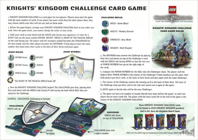 Knights' Kingdom Challenge Card Game Rules Sheet
