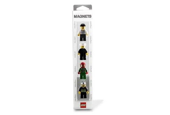 Magnet Set, Minifigures Town City (4) - Prisoner, Police Officer, Race Car Driver, Firefighter blister pack