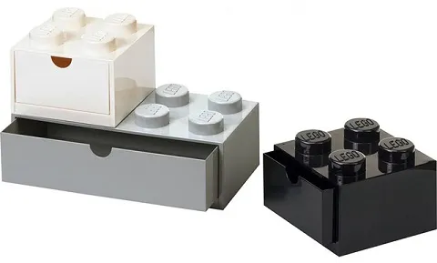 Storage Brick with Drawer, Set of 3 - White 2 x 2, Black 2 x 2, Gray 2 x 4 (Desk Drawer)